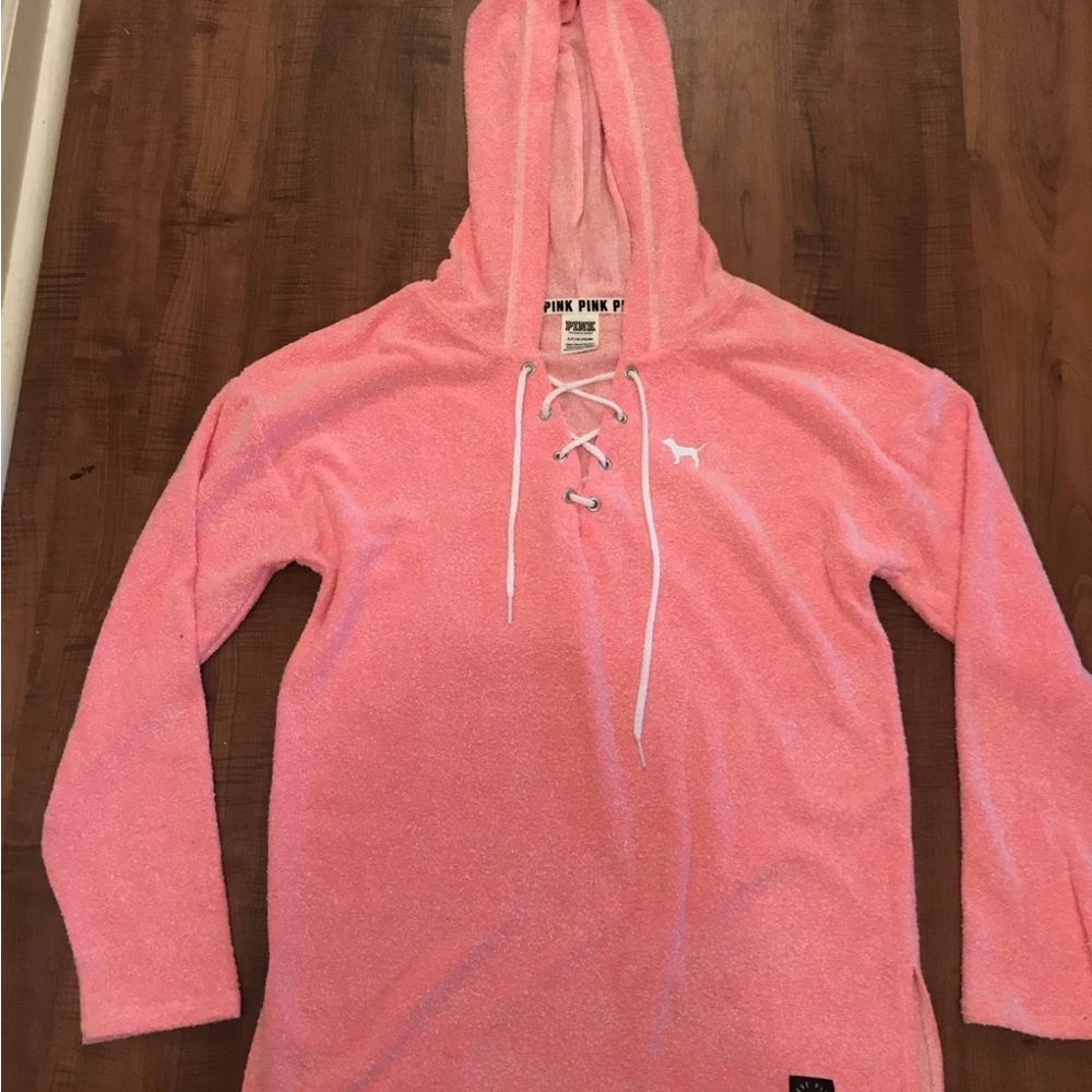 Victoria Secret Pink Cross Tie Hooded pullover Size S
